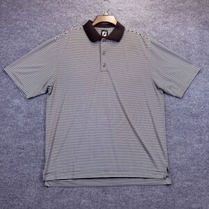 FJ Foot Joy Polo Shirt Mens Large Pullover Black White Striped Golf Casual‎